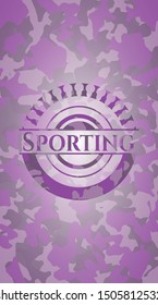 Sporting pink written on a camo texture. Vector Illustration. Detailed.