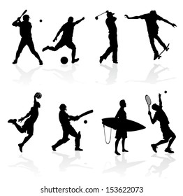 Sporting Silhouettes Illustration of various sporting athletes and competitors in silhouette.