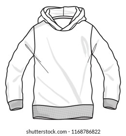 Technische Modeskizze, Sweatshirt mit Kapuze in Vektorgrafik