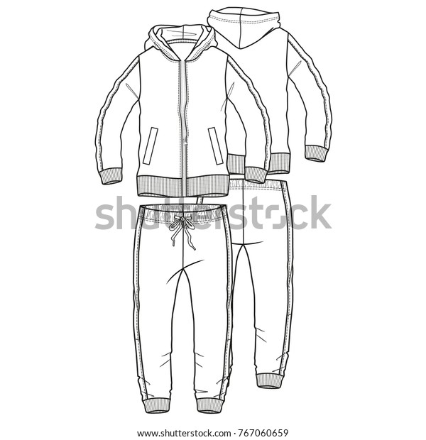 Sporting Tracksuit Hood Flat Technical Template Stock Vector (Royalty ...