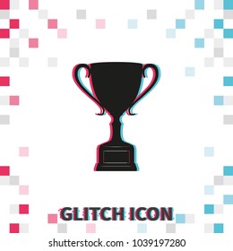 Sporting trophy or winner cup  glitch effect vector icon.