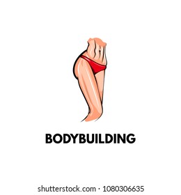 Sportive female body. Bodybuilding lettering. Training motivation poster. Vector illustration.