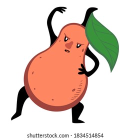 Sportive fruit doing exercises to keep fit, isolated pear loosing weight. Fitness and healthy lifestyle of mascot or character. Sportsman emoticon balancing on feet, positive personage vector