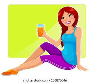 sportive girl drinking orange juice (JPEG available in my gallery)