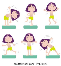 sportive little girl exercising, vector cartoon. Educational series- see more in my portfolio