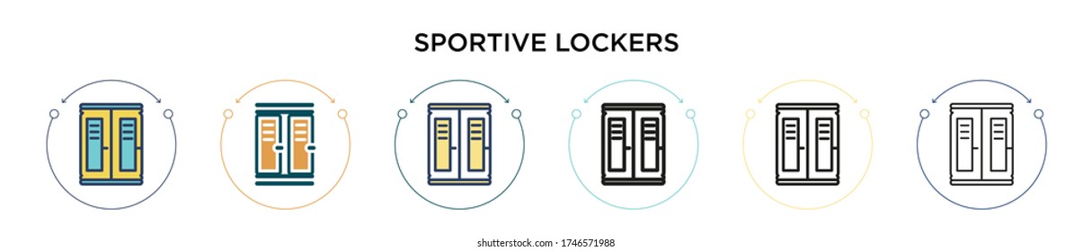 Sportive lockers icon in filled, thin line, outline and stroke style. Vector illustration of two colored and black sportive lockers vector icons designs can be used for mobile, ui, web
