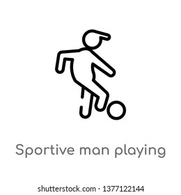 sportive man playing with a ball vector line icon. Simple element illustration. sportive man playing with a ball outline icon from sports concept. Can be used for web and mobile