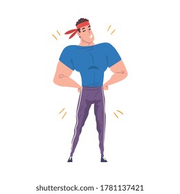Sportive Muscular Young Man, Guy after Weight Loss Cartoon Vector Illustration on White Background