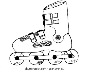 Sportive roller skates. Side view. Object for active life. Primitive art style. Vector image, can be use like illustration for web design