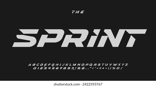 Sportive sans serif letters, bold automotive font for dynamic logo, high-speed headline, action-packed typography, race-inspired typographic design. Vector typeset. svg