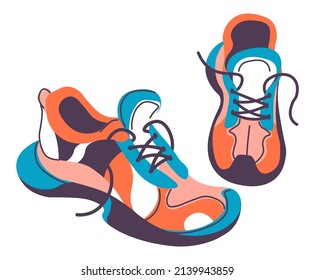 Sportive shoes for working out and exercising, isolated sports sneakers for running and jogging. Clothes for athletes, shop or store with trendy clothes and unisex accessories. Vector in flat