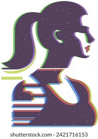 Sportive woman profile in risograph style