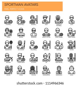 Sportman Avatars , Thin Line and Pixel Perfect Icons