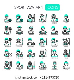Sportman Avatars , Thin Line and Pixel Perfect Icons