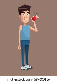 sportman with fruit apple