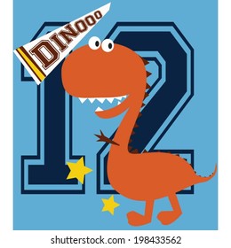 sportmen dinosaur is playing his college football team and his back number is twelve