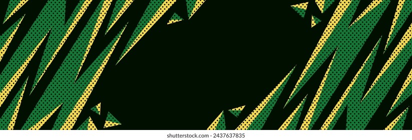 sports an abstract green and yellow background with sharp geometric shapes on both sides and empty space for text	
