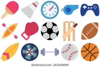 Sports accessories Icons Set – Football, Referee, Stadium, Goal, Fans, Team – Vector Illustration