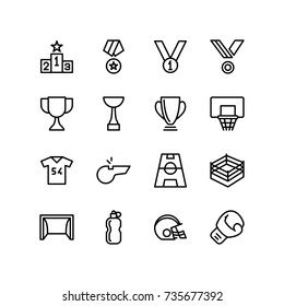 Sports achievement and recognition medals icon set