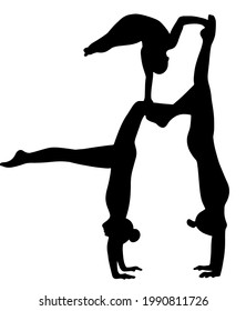 acrobacia deportiva, ejercicios grupales, tres piezas femeninas, flexibilidad, niñas, silueta de gimnastas, atletas, graficspyramida vectorial de personas