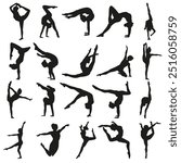 Sports acrobatics. Sports gymnastics. Silhouette of a gymnast. Rhythmic gymnastics. Sports clipart.