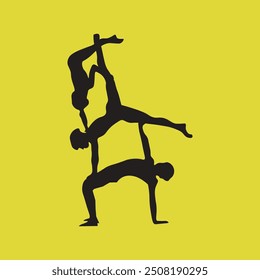 Sports acrobatics sign. Pyramid of three athletes sign