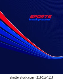 Sports activities games and racing vector linear background in 3D perspective rotation, dark red and blue dynamic layout with lines like a road or race.