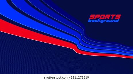 Actividades deportivas juegos y recorrido de fondo lineal vectorial en rotación 3D perspectiva, diseño dinámico rojo oscuro y azul con líneas como una carretera o una carrera.