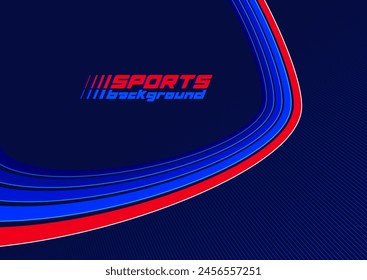 Sports activities games and racing vector linear background in 3D perspective rotation, dark red and blue dynamic layout with lines like a road or race.