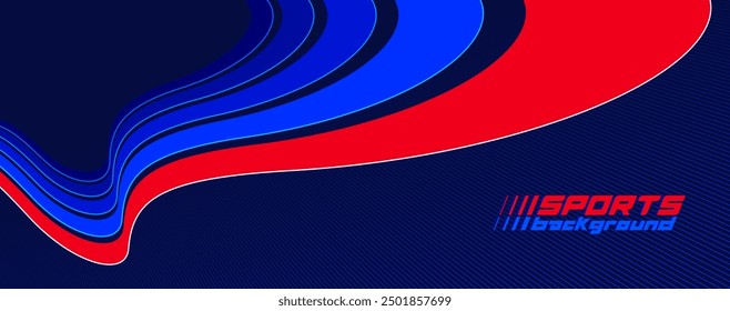 Sports activities games and racing vector linear background in 3D perspective rotation, dark red and blue dynamic layout with lines like a road or race.