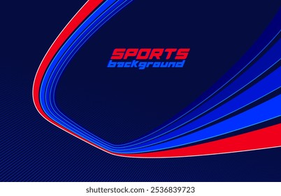 Sports activities games and racing vector linear background in 3D perspective rotation, dark red and blue dynamic layout with lines like a road or race.