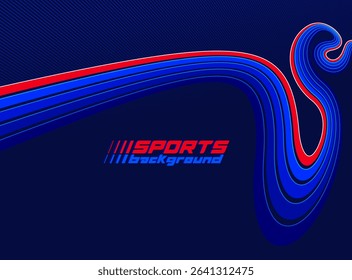 Sports activities games and racing vector linear background in 3D perspective rotation, dark red and blue dynamic layout with lines like a road or race.