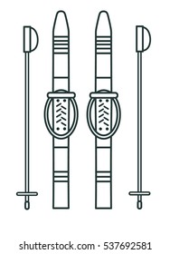 Sports activities line icon. Winter kid ski. Web icon. 