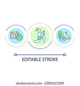 Sports activity schedule loop concept icon. Plan of training and workout. Hobby and leisure abstract idea thin line illustration. Isolated outline drawing. Editable stroke. Arial font used