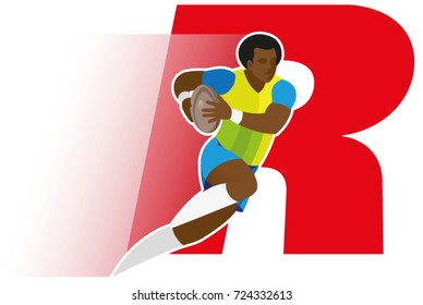 Sports alphabet. Logotype Letter R. Rugby