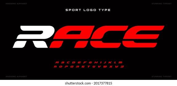 Sports Alphabet For Racing, Sports, Super Hero Headlines And Car Or Gym Logo. Bold Italic Red Letters With Line For Dynamic Cinema And Poster Text.Action And Fast Style Font, Modern Vector Typography.