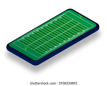 sports american football court with gates and ball on smartphone screen. Online games, modern technologies in sports and entertainment industry. Ismetric vector