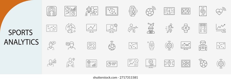 sports analytics and player performance tracking icon set, thin line vector symbols for athletic data analysis