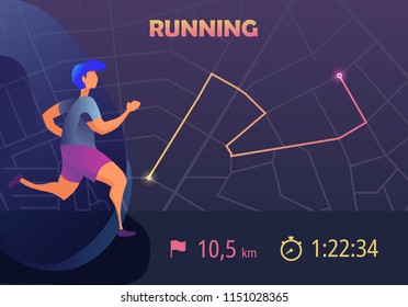Sports app for runners. Mobile app templates, concept vector illustration flat design.