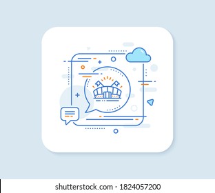 Sports arena line icon. Abstract square vector button. Stadium with flags sign. Sport complex symbol. Sports arena line icon. Speech bubble concept. Vector