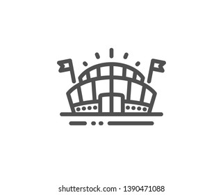 Sports arena line icon. Stadium with flags sign. Sport complex symbol. Quality design element. Linear style sports arena icon. Editable stroke. Vector