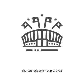 Sports arena line icon. Stadium with flags sign. Sport complex symbol. Quality design element. Linear style sports arena icon. Editable stroke. Vector