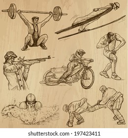 Sports around the World (vector pack no.7). Collection of an hand drawn illustrations (originals). Each drawing comprises of two layers of outlines, the colored background is isolated. 