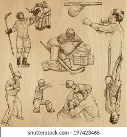 Sports around the World (vector pack no.13). Collection of an hand drawn illustrations (originals). Each drawing comprises of two layers of outlines, the colored background is isolated. 