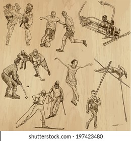 Sports around the World (vector pack no.11). Collection of an hand drawn illustrations (originals). Each drawing comprises of two layers of outlines, the colored background is isolated. 