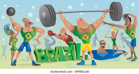 Sports And Athlete Cartoon Art, Brazil (Vector Art) 