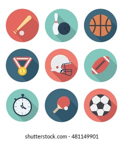 Sports and Athletes Gear Flat Icons Set