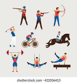 Sports Athletes, Men Set, Shooting, Archery, Golf, Cycling, Equestrian, Weightlifting, Gymnastics