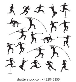 Sports Athletes, Track and Field, Silhouette Set, Games, Action, Exercise