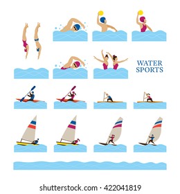 Sports Athletes, Water Sports People Action Set, Games, Exercise